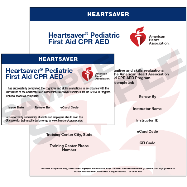HeartSaver Pediatric First Aid/CPR/AED E-Card - 2025